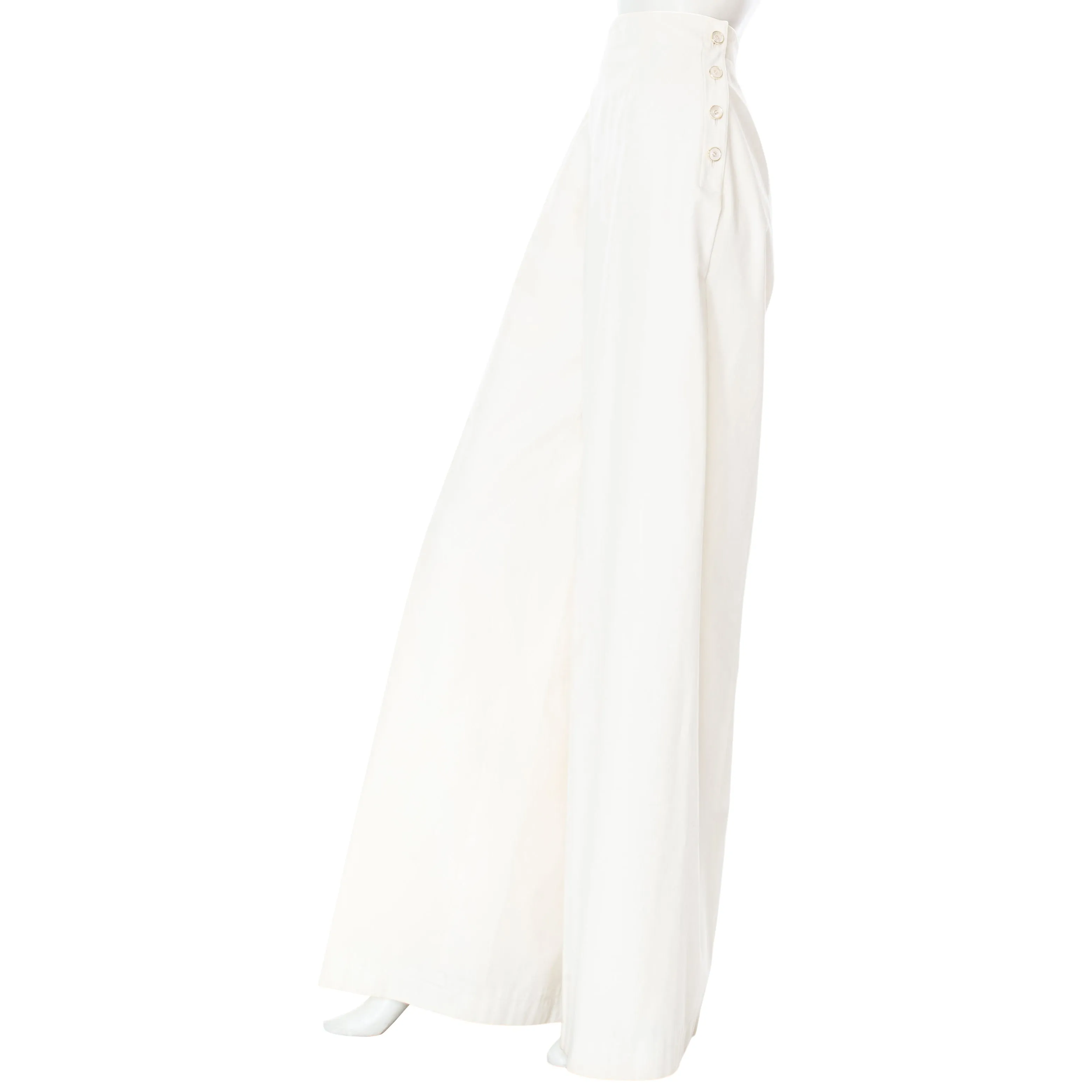 1990s White Cotton Wide-Leg Sailor Pants