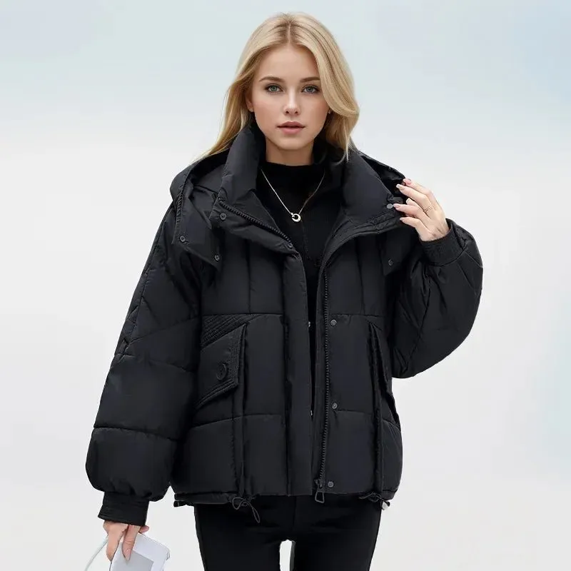 2024 neue lose Damen kurze Jacke Winter Frau Parka Taschen Mantel koreanische Mode weibliche ultraleichte dicke warme Mantel