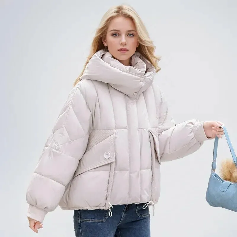 2024 neue lose Damen kurze Jacke Winter Frau Parka Taschen Mantel koreanische Mode weibliche ultraleichte dicke warme Mantel