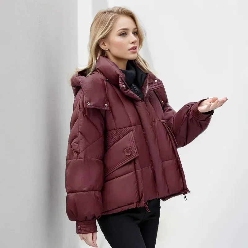 2024 neue lose Damen kurze Jacke Winter Frau Parka Taschen Mantel koreanische Mode weibliche ultraleichte dicke warme Mantel