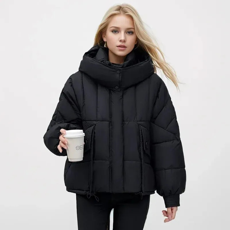 2024 neue lose Damen kurze Jacke Winter Frau Parka Taschen Mantel koreanische Mode weibliche ultraleichte dicke warme Mantel