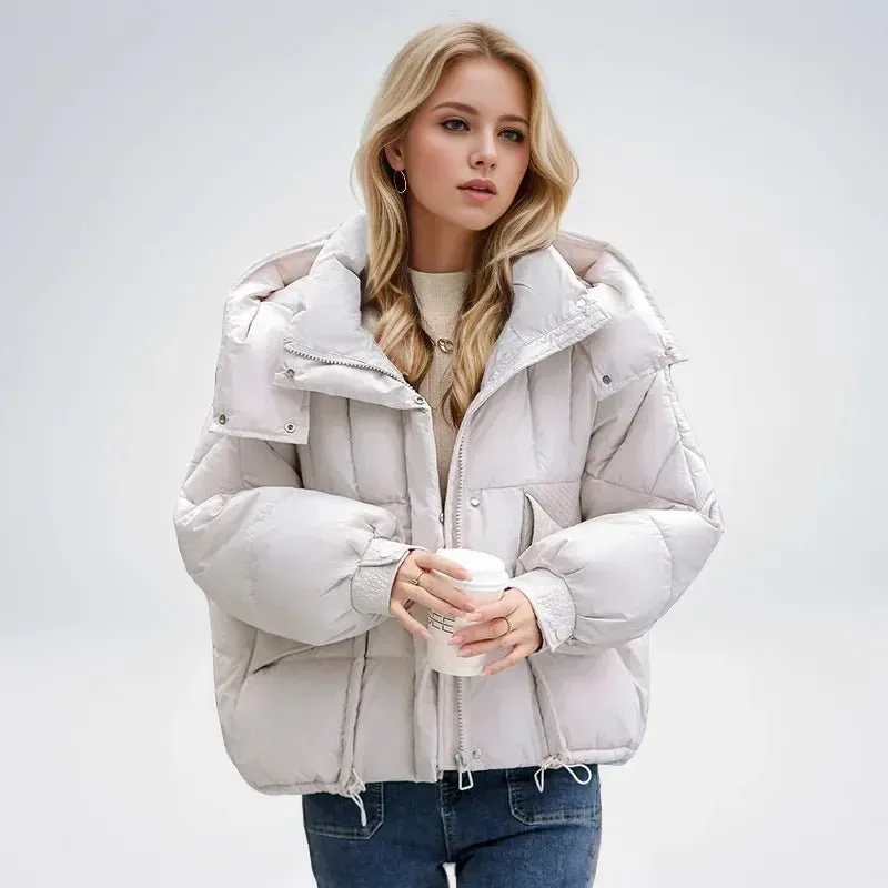 2024 neue lose Damen kurze Jacke Winter Frau Parka Taschen Mantel koreanische Mode weibliche ultraleichte dicke warme Mantel