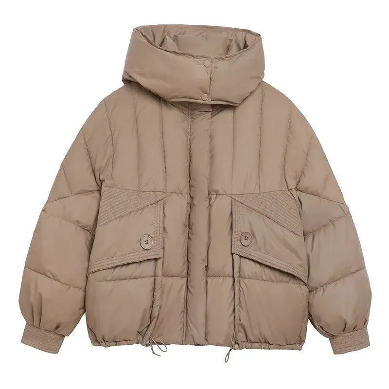 2024 neue lose Damen kurze Jacke Winter Frau Parka Taschen Mantel koreanische Mode weibliche ultraleichte dicke warme Mantel