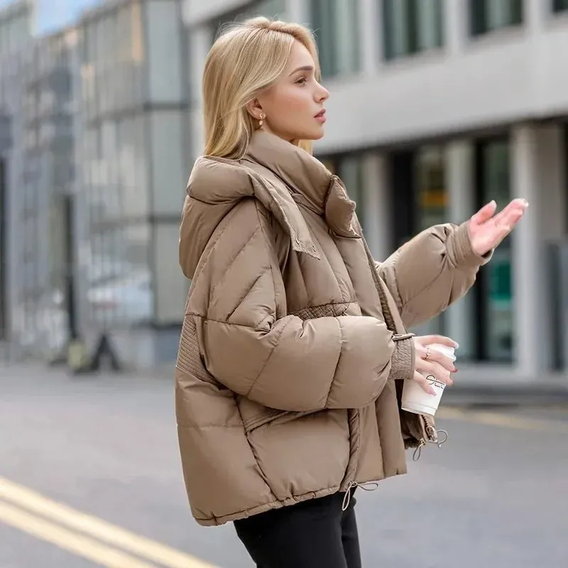 2024 neue lose Damen kurze Jacke Winter Frau Parka Taschen Mantel koreanische Mode weibliche ultraleichte dicke warme Mantel