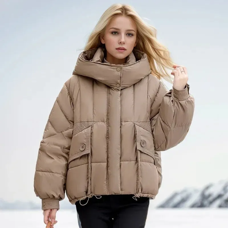2024 neue lose Damen kurze Jacke Winter Frau Parka Taschen Mantel koreanische Mode weibliche ultraleichte dicke warme Mantel