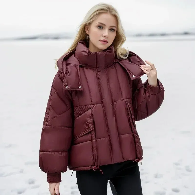 2024 neue lose Damen kurze Jacke Winter Frau Parka Taschen Mantel koreanische Mode weibliche ultraleichte dicke warme Mantel