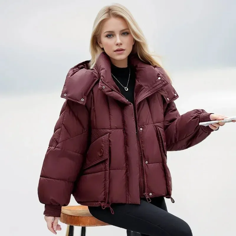 2024 neue lose Damen kurze Jacke Winter Frau Parka Taschen Mantel koreanische Mode weibliche ultraleichte dicke warme Mantel