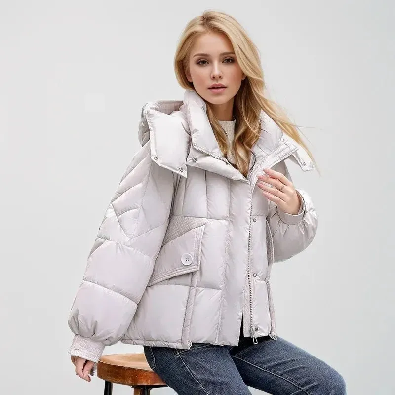 2024 neue lose Damen kurze Jacke Winter Frau Parka Taschen Mantel koreanische Mode weibliche ultraleichte dicke warme Mantel