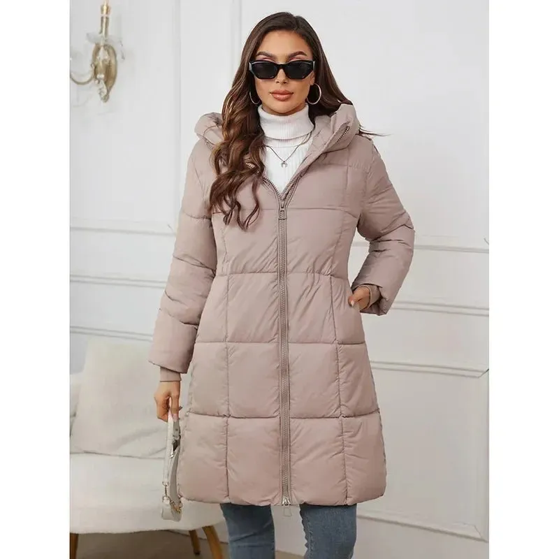 2024 neue Winter Frauen Lange Parkas Taschen Dicke Warme Mit Kapuze Unten Baumwolle Mantel Weibliche Lose Puffer Jacken Winddicht Schnee Mantel