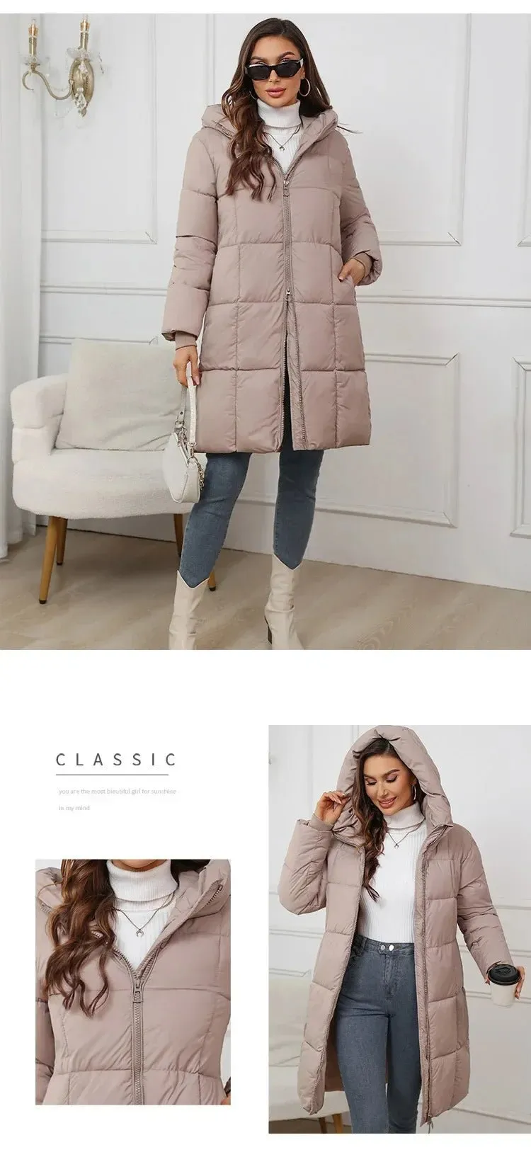 2024 neue Winter Frauen Lange Parkas Taschen Dicke Warme Mit Kapuze Unten Baumwolle Mantel Weibliche Lose Puffer Jacken Winddicht Schnee Mantel