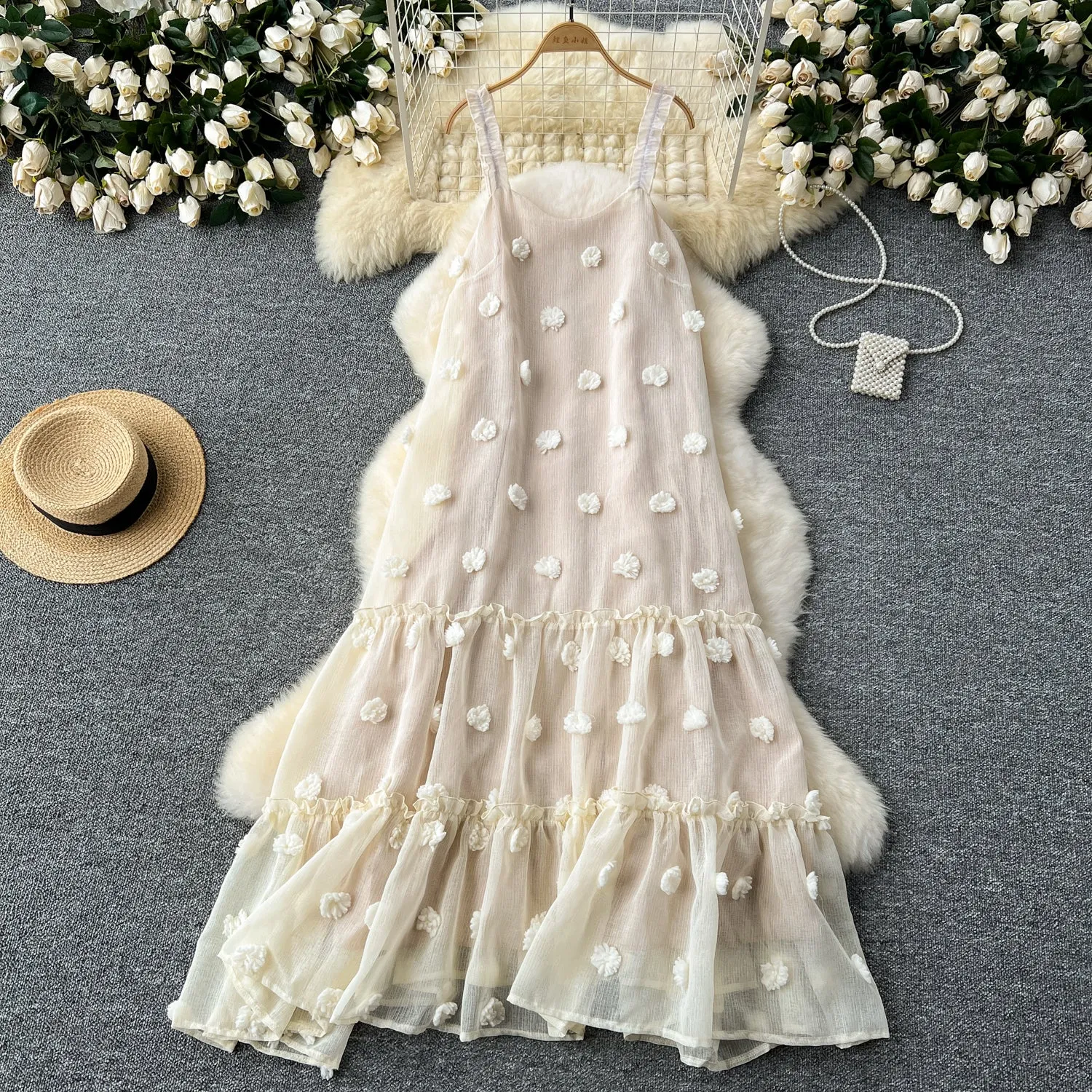 3d Floral Loose-fit Slip Dress
