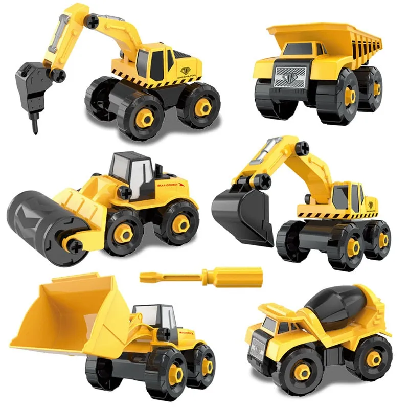 6 Styles Engineering Cars mini Diecast Plastic car Construction Vehicle Excavator Model toys for children with toy boys gift