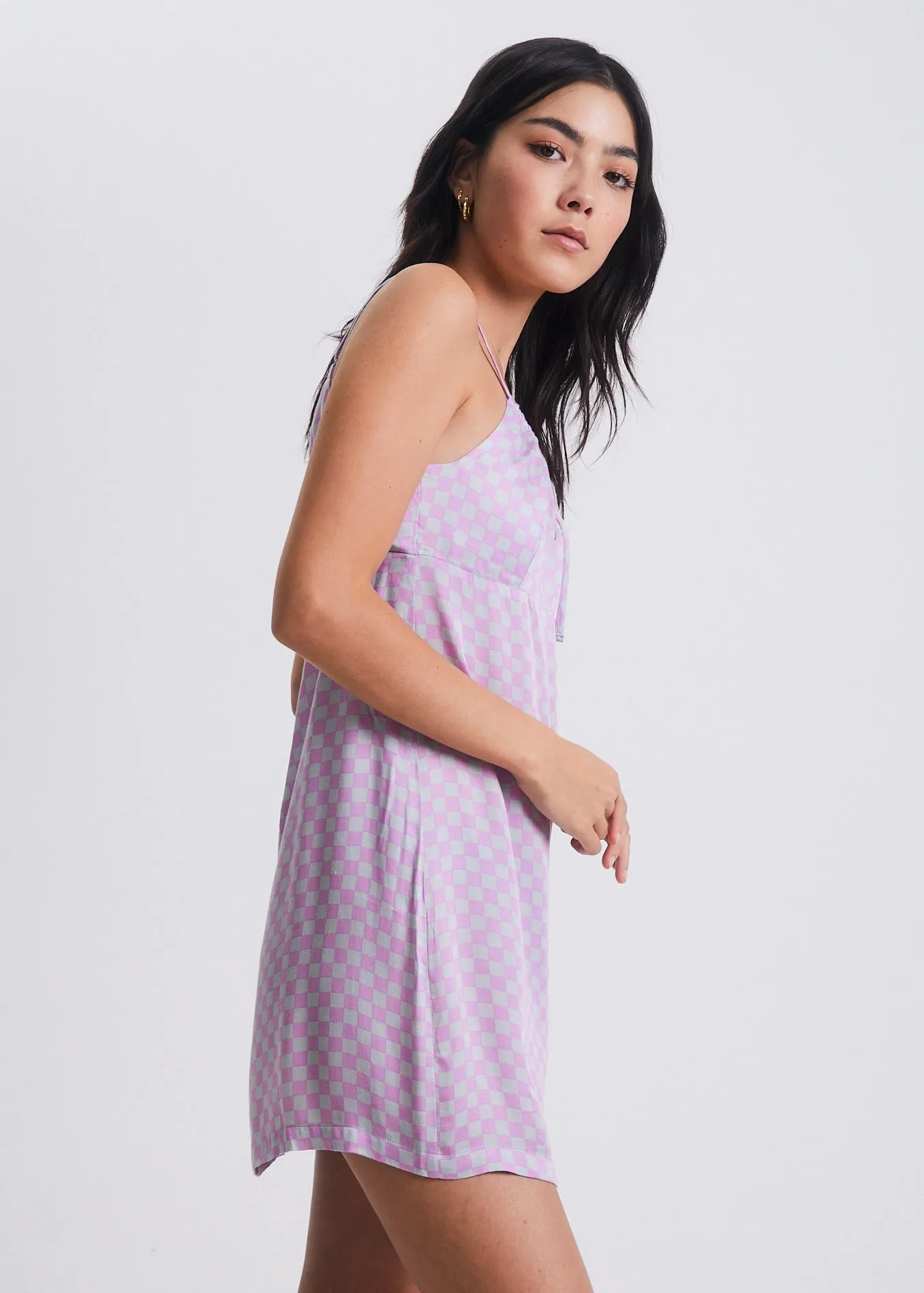 AFENDS Womens Carlo  -  Check Babydoll Mini Dress - Candy Check