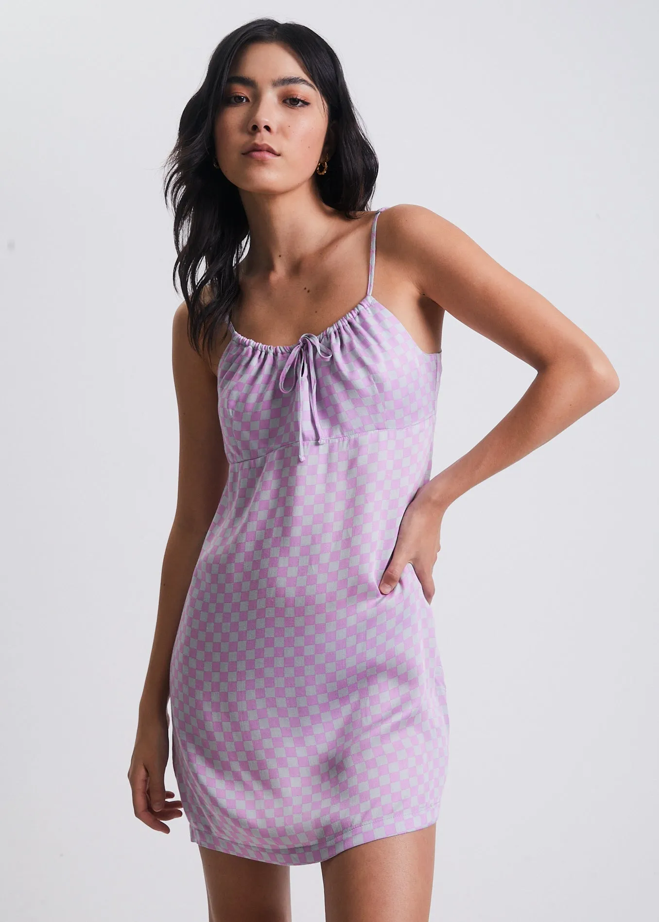 AFENDS Womens Carlo  -  Check Babydoll Mini Dress - Candy Check