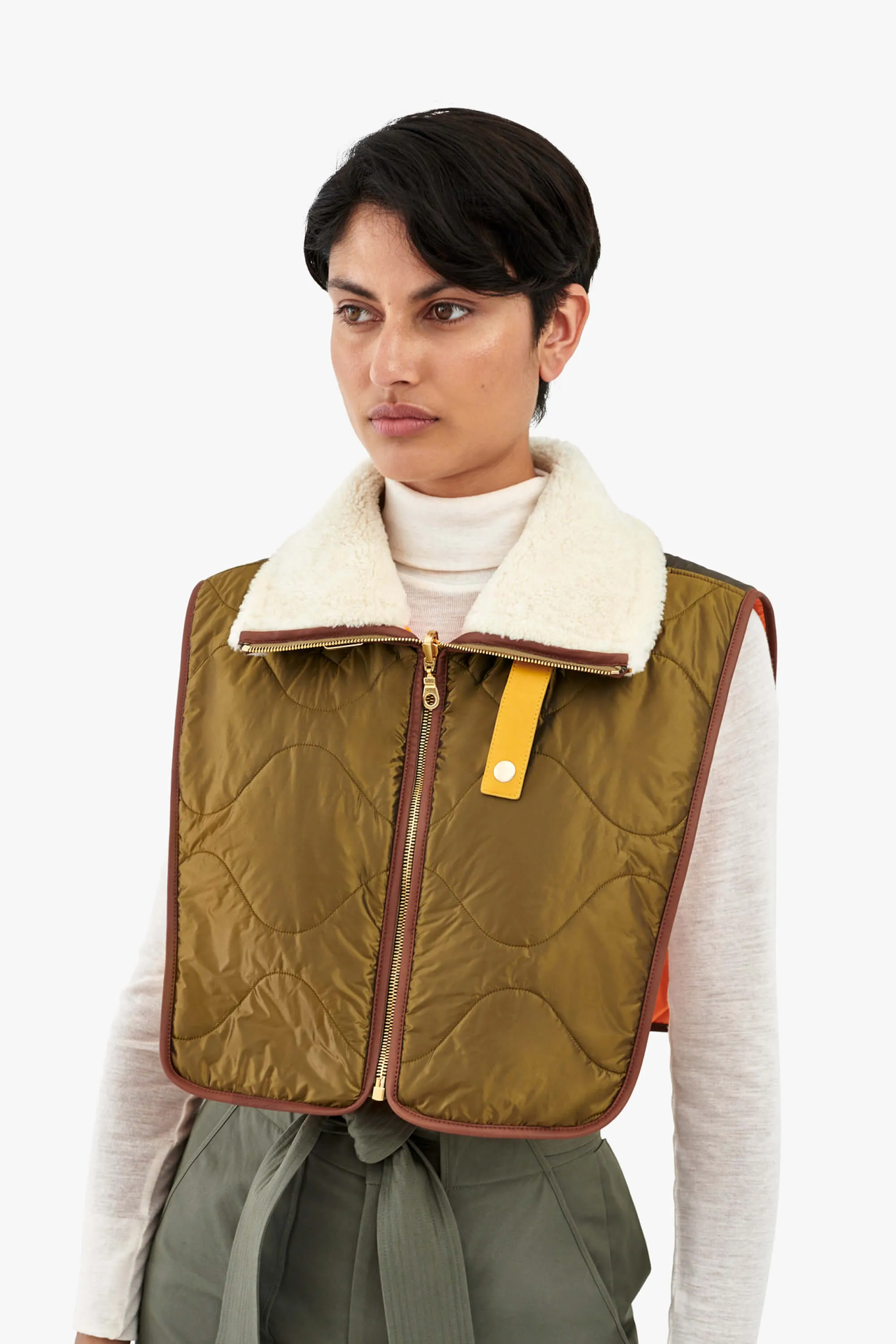 Aviator Zip Collar - Natural / Antique Gold & Peat