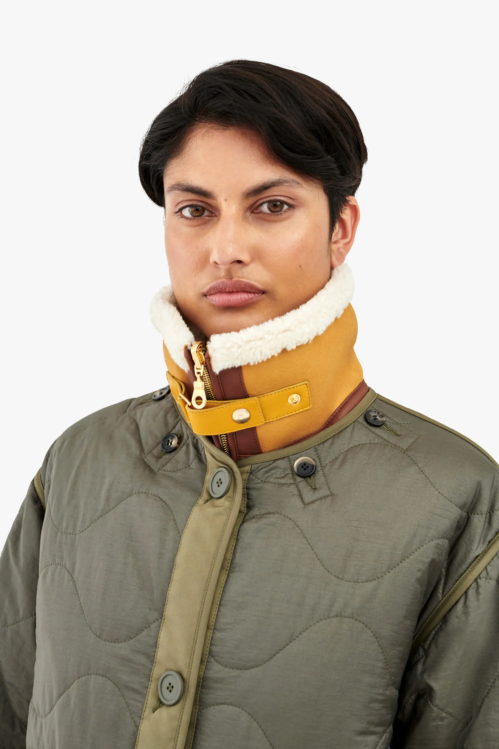 Aviator Zip Collar - Natural / Antique Gold & Peat