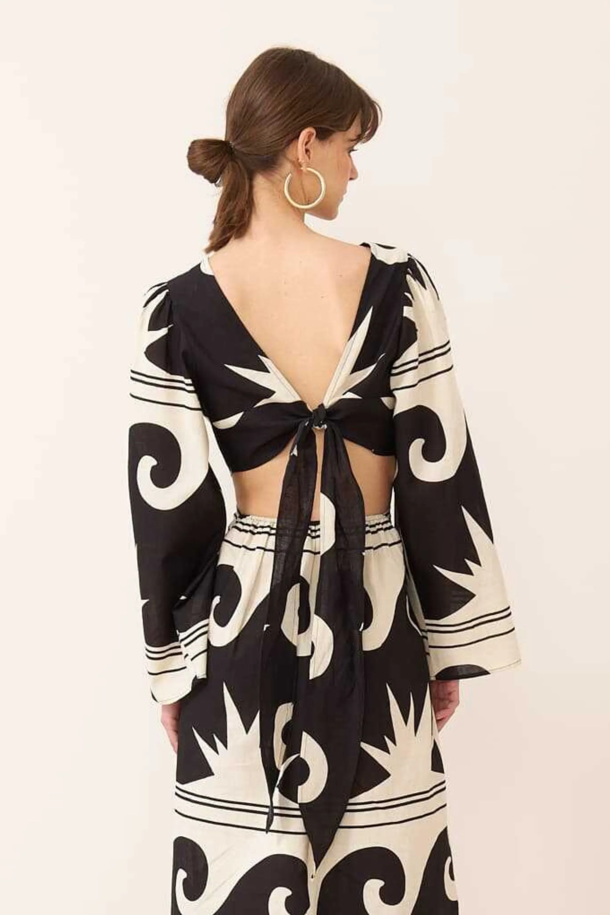Black & Cream Back Tie-up Cotton Dress