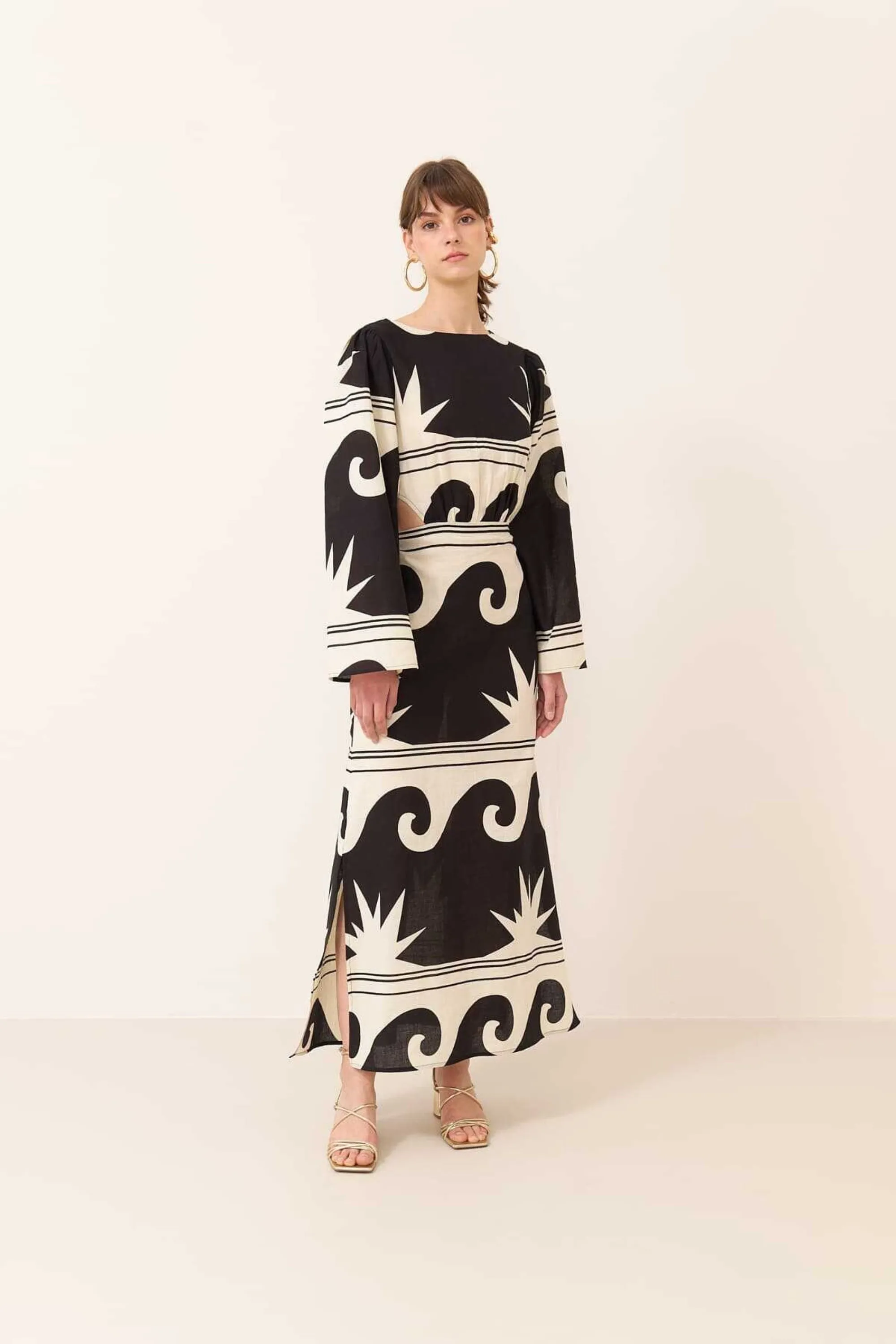 Black & Cream Back Tie-up Cotton Dress