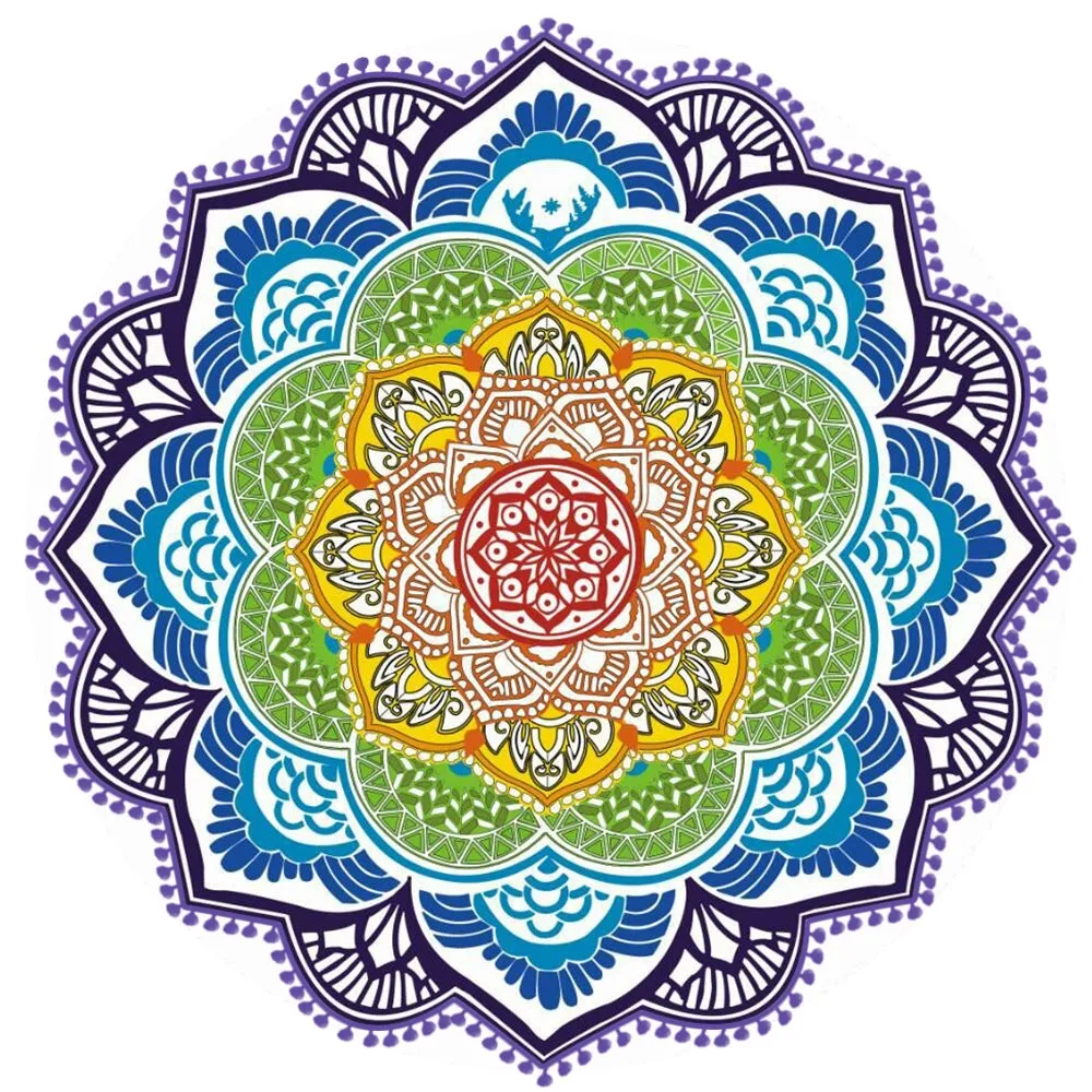 Bohemian Blue Lotus - Round Mandala Tapestry Beach Tower