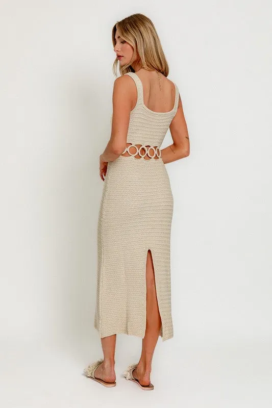 Bohemian Square Neck Sleeveless Crochet Midi Dress