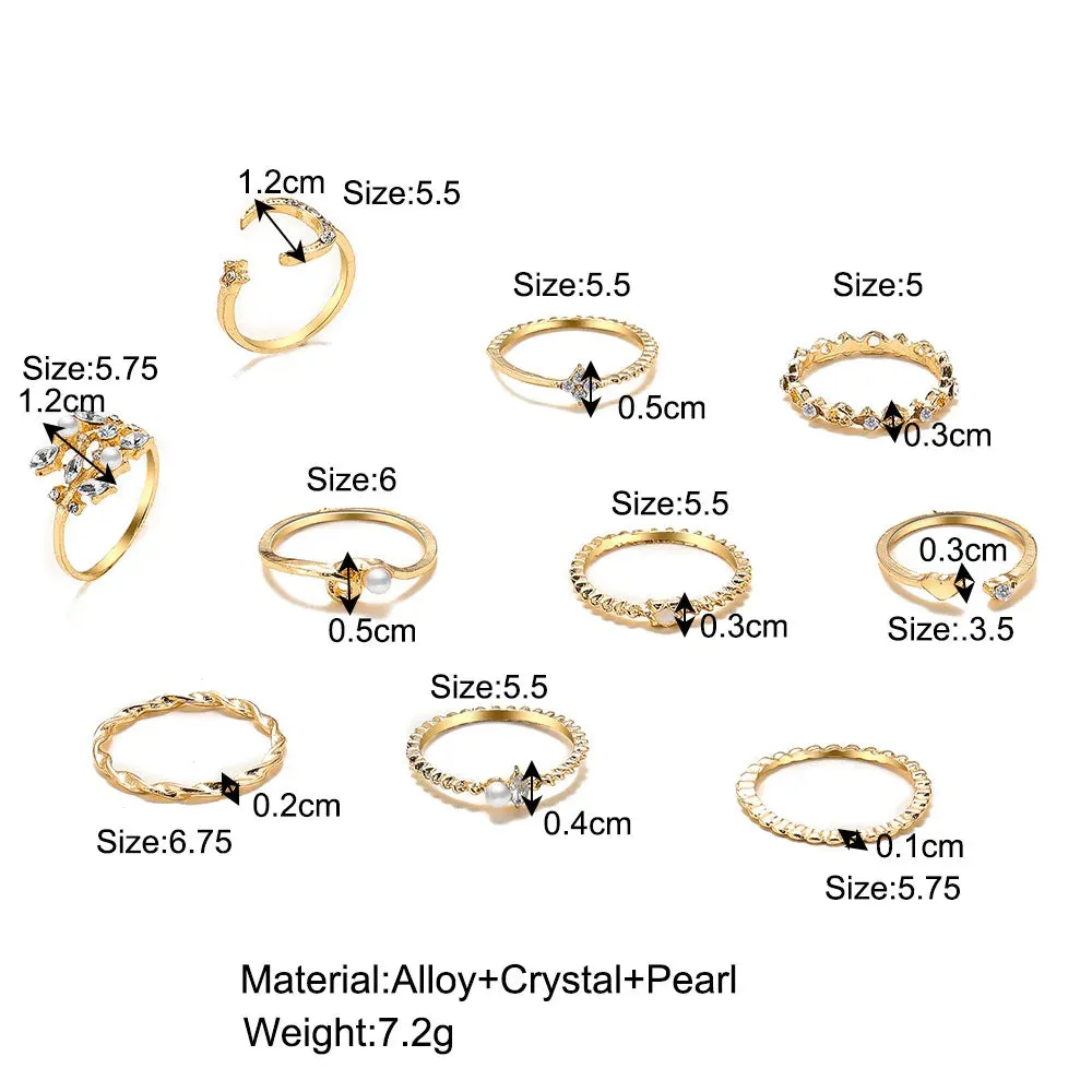 Bohemian Style New Set Ring Personalized 9-piece Love Butterfly Star Moon Set Crystal Combination Rings for Women Girls Jewelry