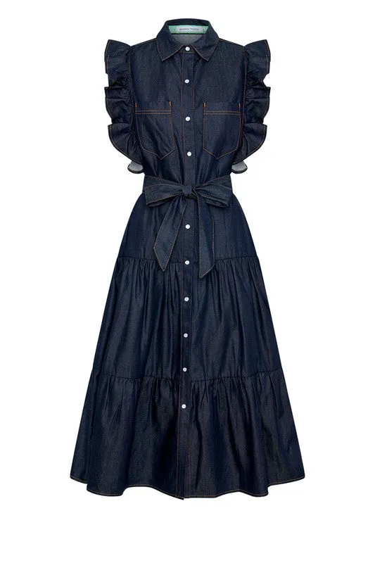 Bohemian Traders | Ruffle Batwing Midi dress in Indigo