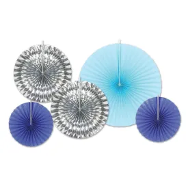 Christmas Paper & Foil Decorative Fans - Assorted blue & silver (5 per Package)