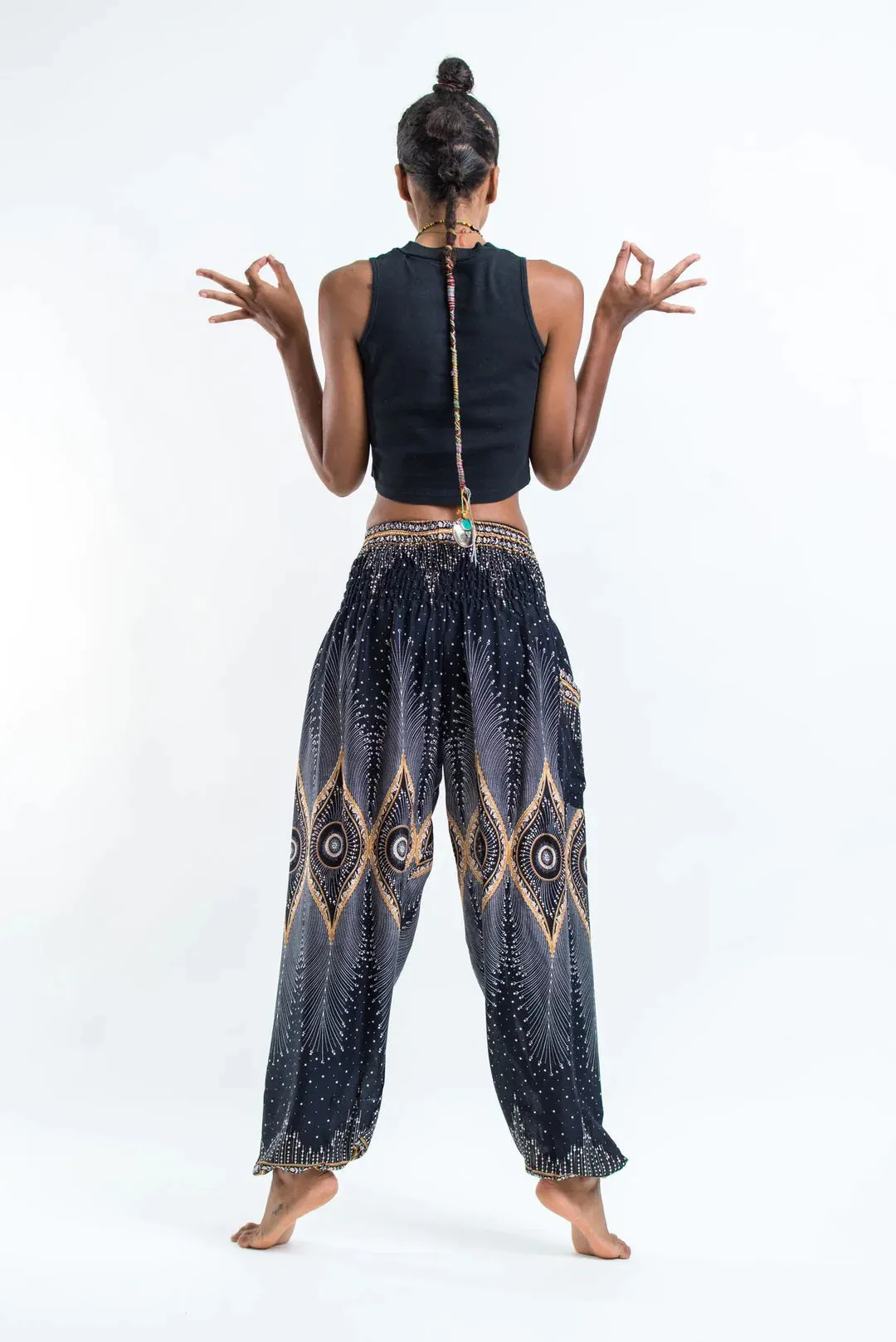 Diamond Black Peacock Unisex Harem Pants, Thailand