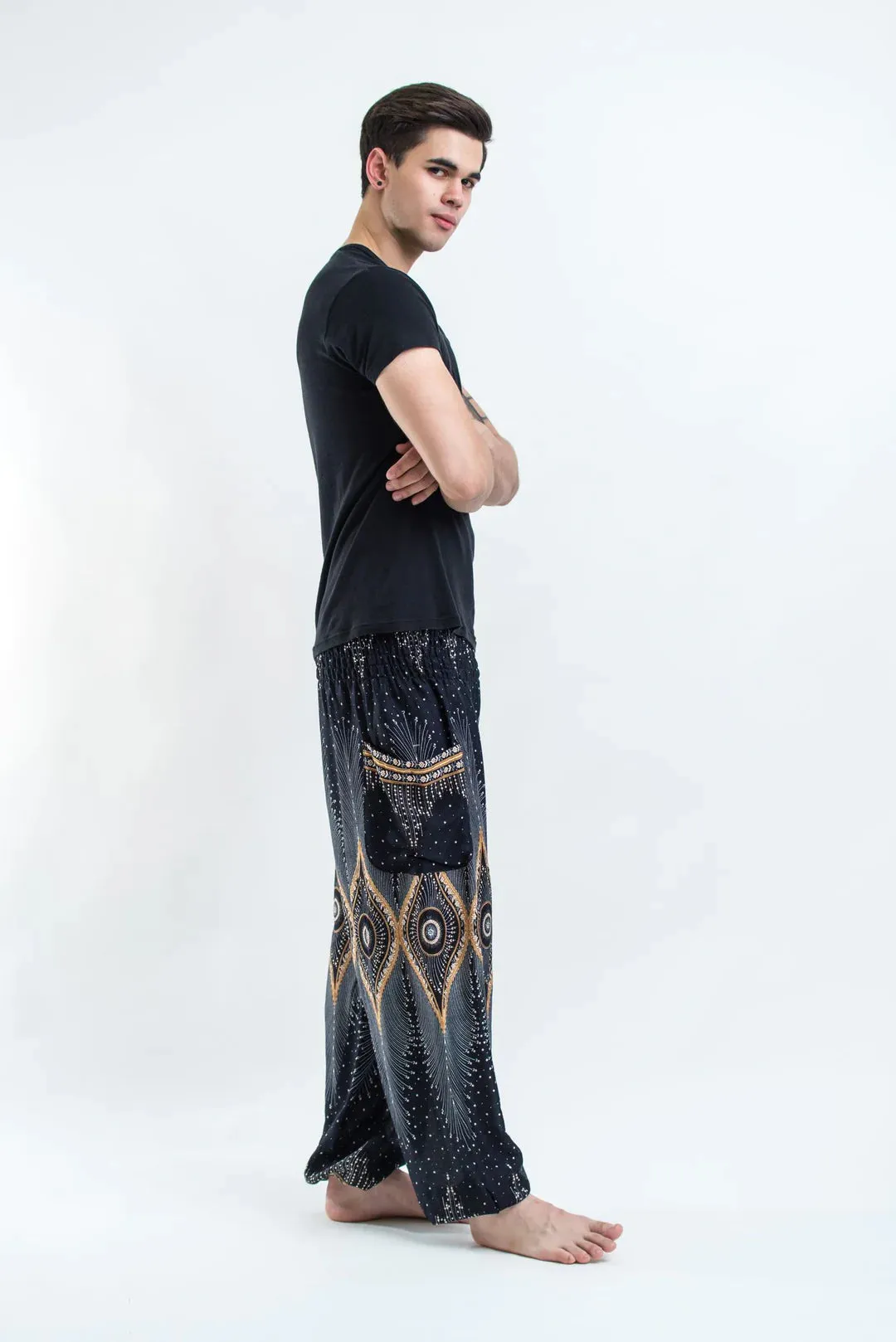 Diamond Black Peacock Unisex Harem Pants, Thailand