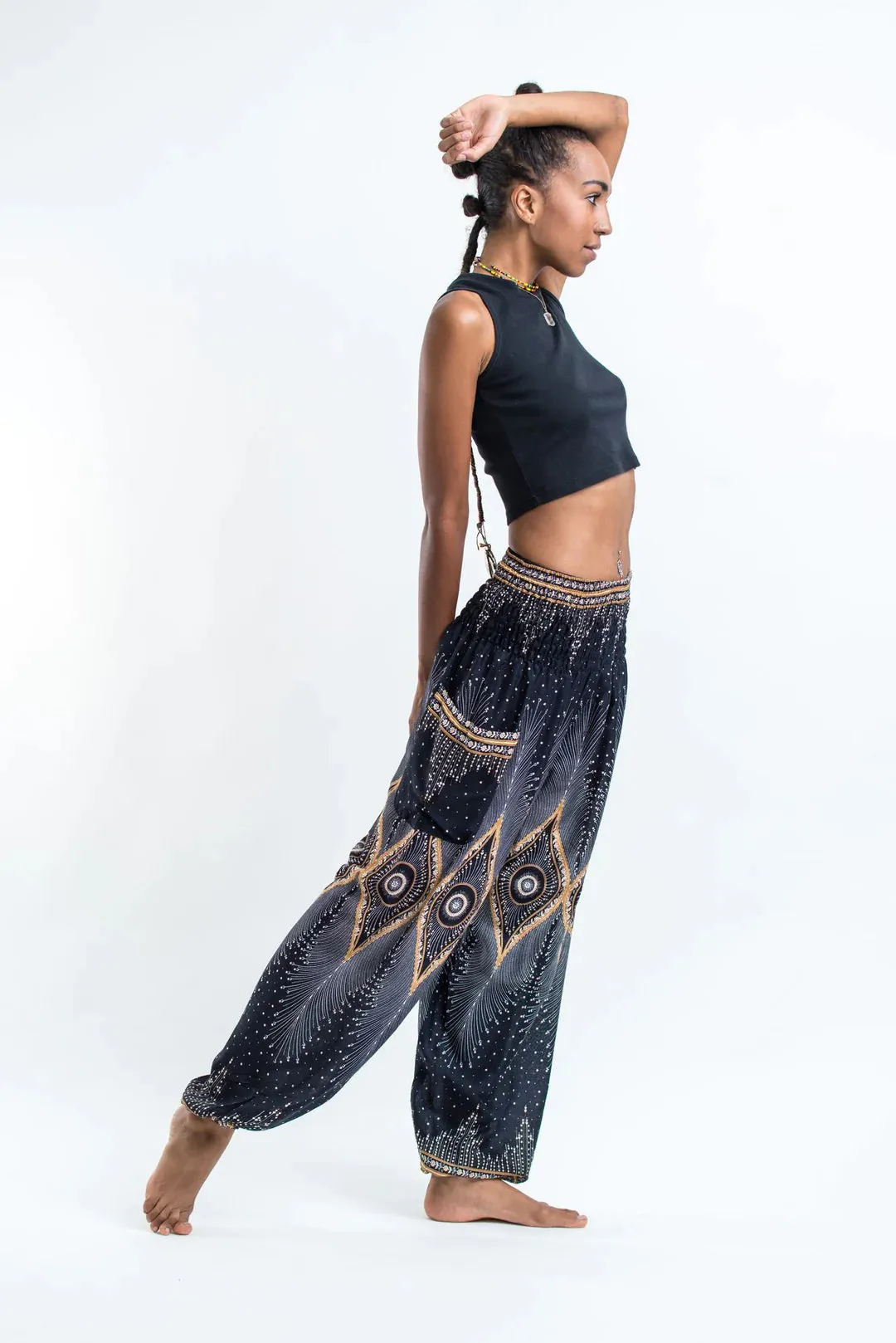 Diamond Black Peacock Unisex Harem Pants, Thailand