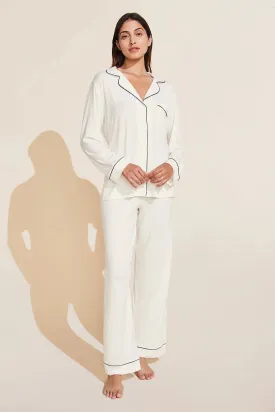 Eberjey - Pure Ivory/Navy Gisele Long PJ Set