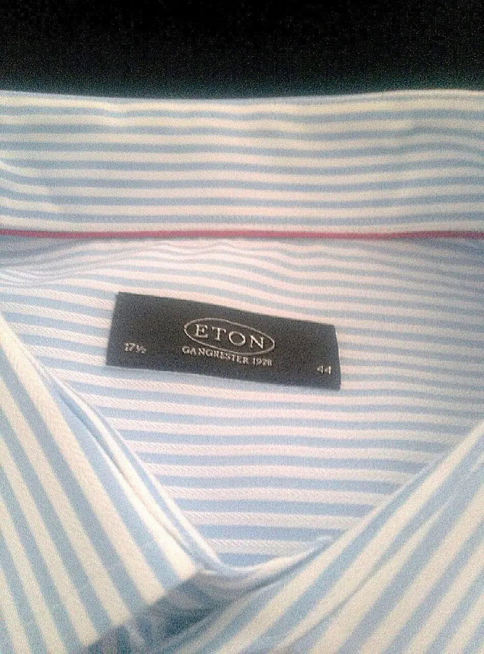 Eton of Sweden-Blue/White Herringbone Pinstripe Dress Shirt- size 17.5 (44)