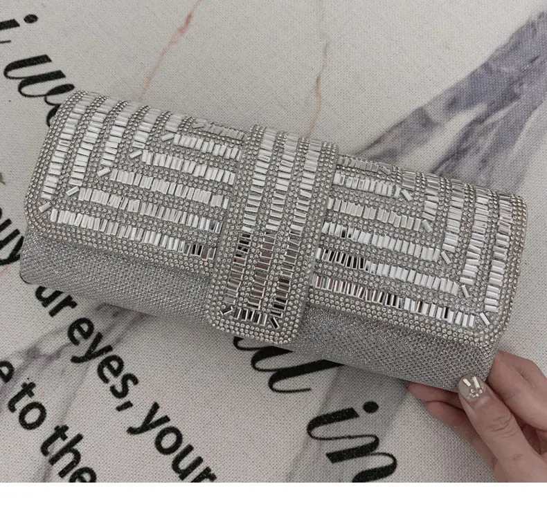 Exquisite Rhinestone Clutch with Shoulder Chain