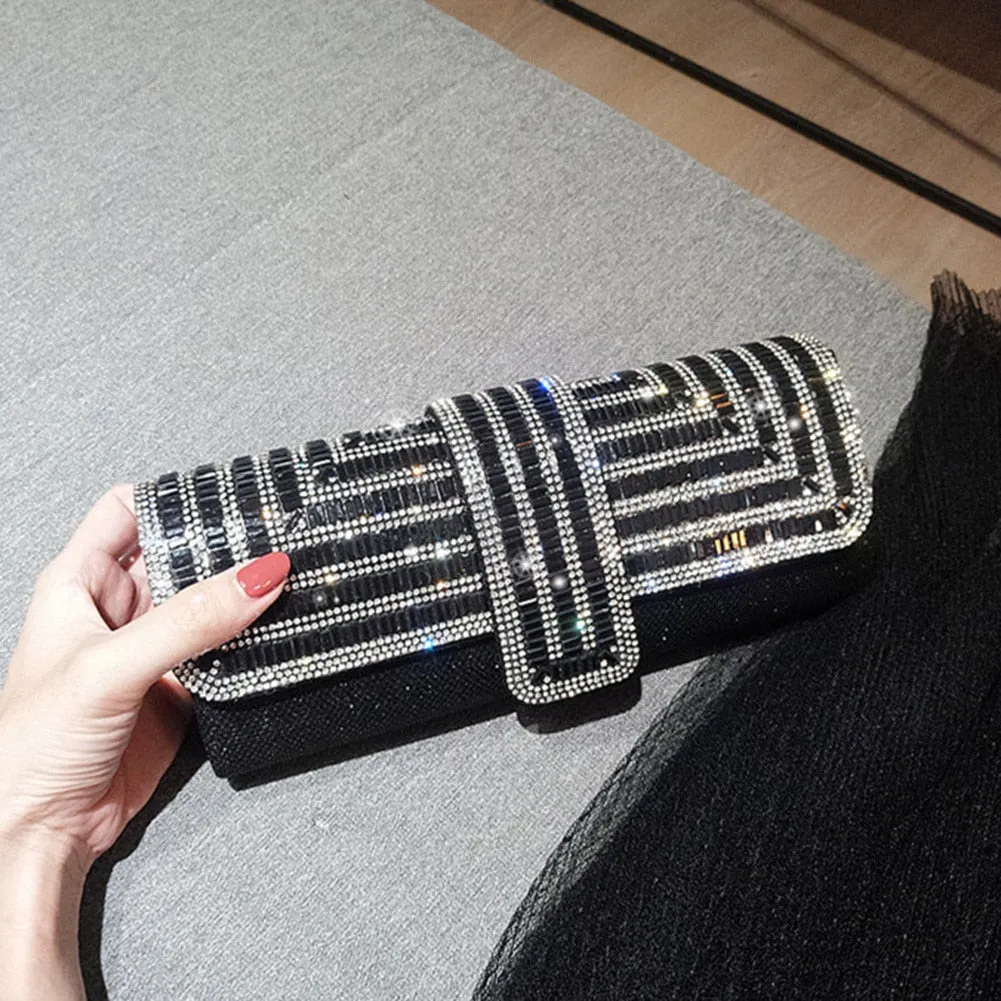 Exquisite Rhinestone Clutch with Shoulder Chain