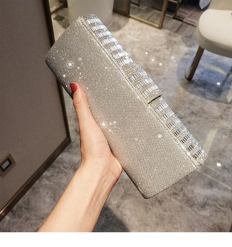 Exquisite Rhinestone Clutch with Shoulder Chain