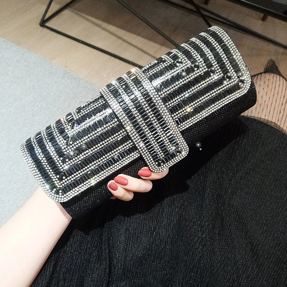 Exquisite Rhinestone Clutch with Shoulder Chain