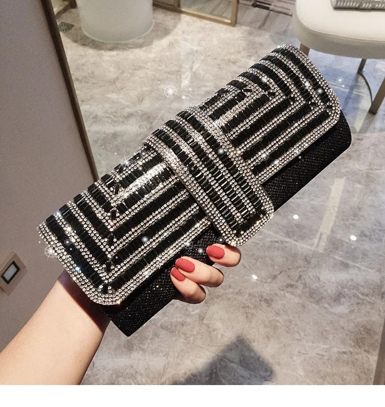 Exquisite Rhinestone Clutch with Shoulder Chain