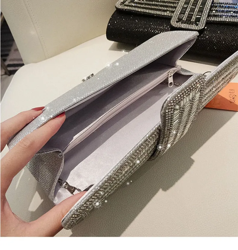 Exquisite Rhinestone Clutch with Shoulder Chain