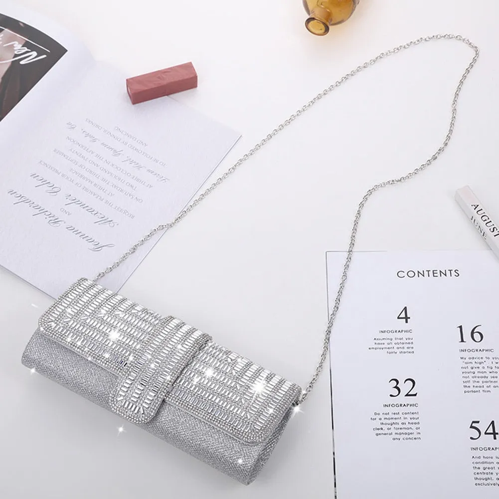 Exquisite Rhinestone Clutch with Shoulder Chain