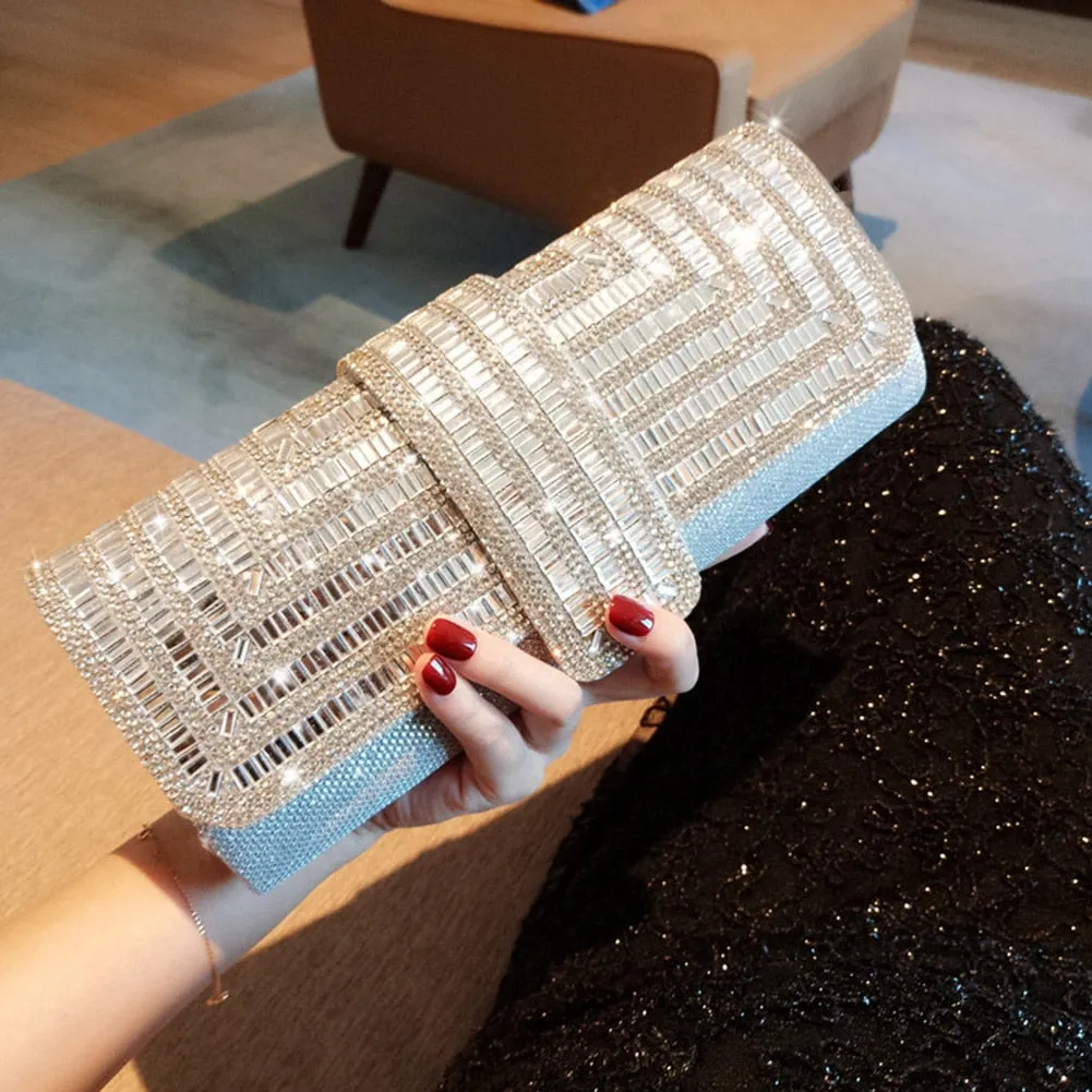 Exquisite Rhinestone Clutch with Shoulder Chain