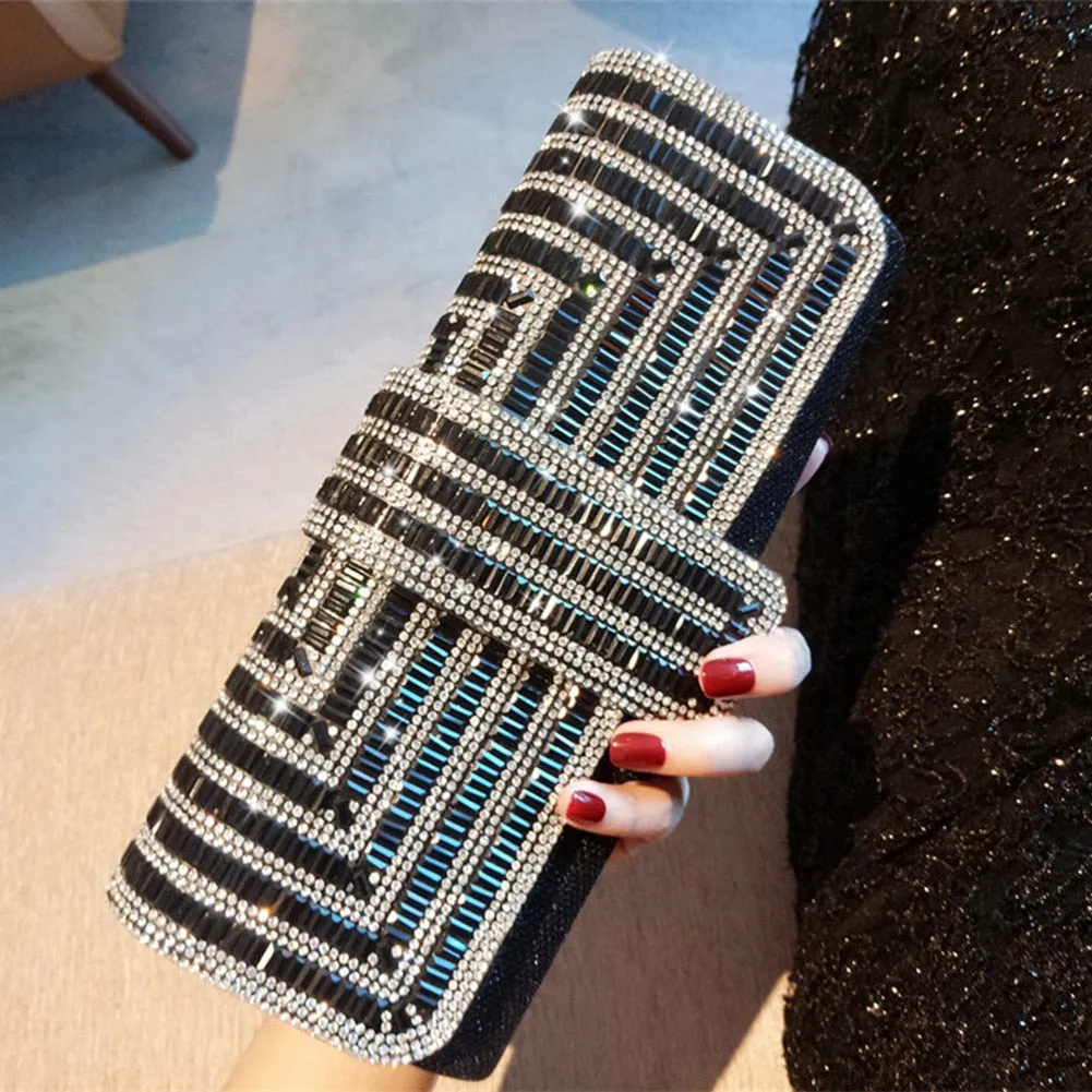 Exquisite Rhinestone Clutch with Shoulder Chain