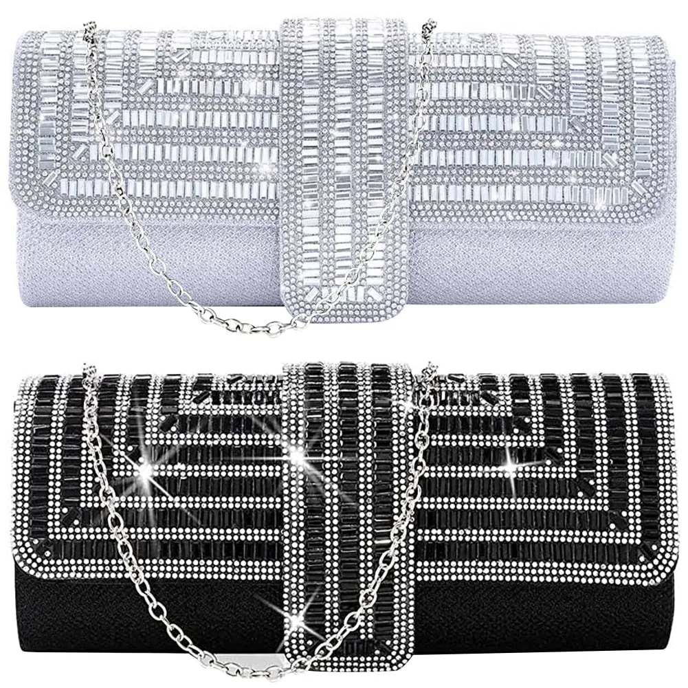 Exquisite Rhinestone Clutch with Shoulder Chain