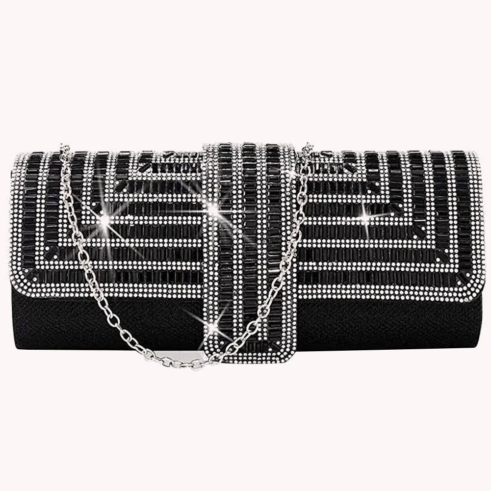 Exquisite Rhinestone Clutch with Shoulder Chain