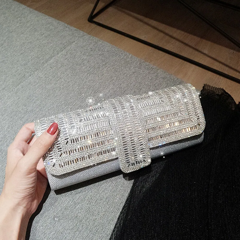 Exquisite Rhinestone Clutch with Shoulder Chain