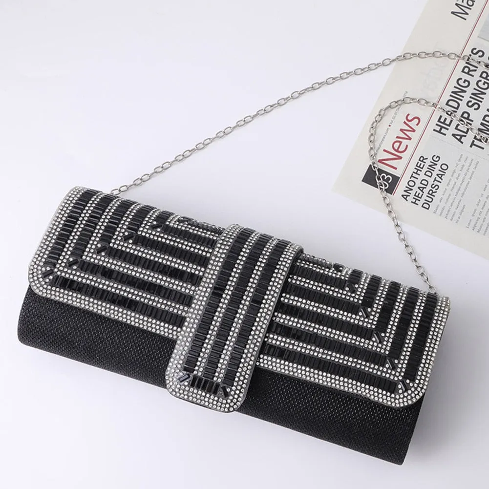 Exquisite Rhinestone Clutch with Shoulder Chain
