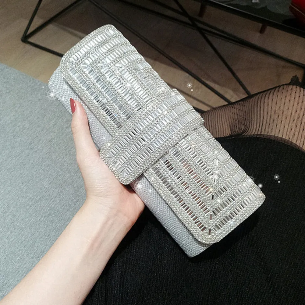 Exquisite Rhinestone Clutch with Shoulder Chain