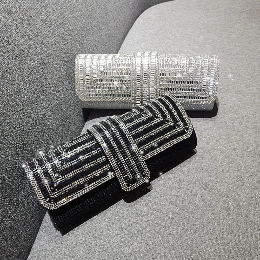 Exquisite Rhinestone Clutch with Shoulder Chain