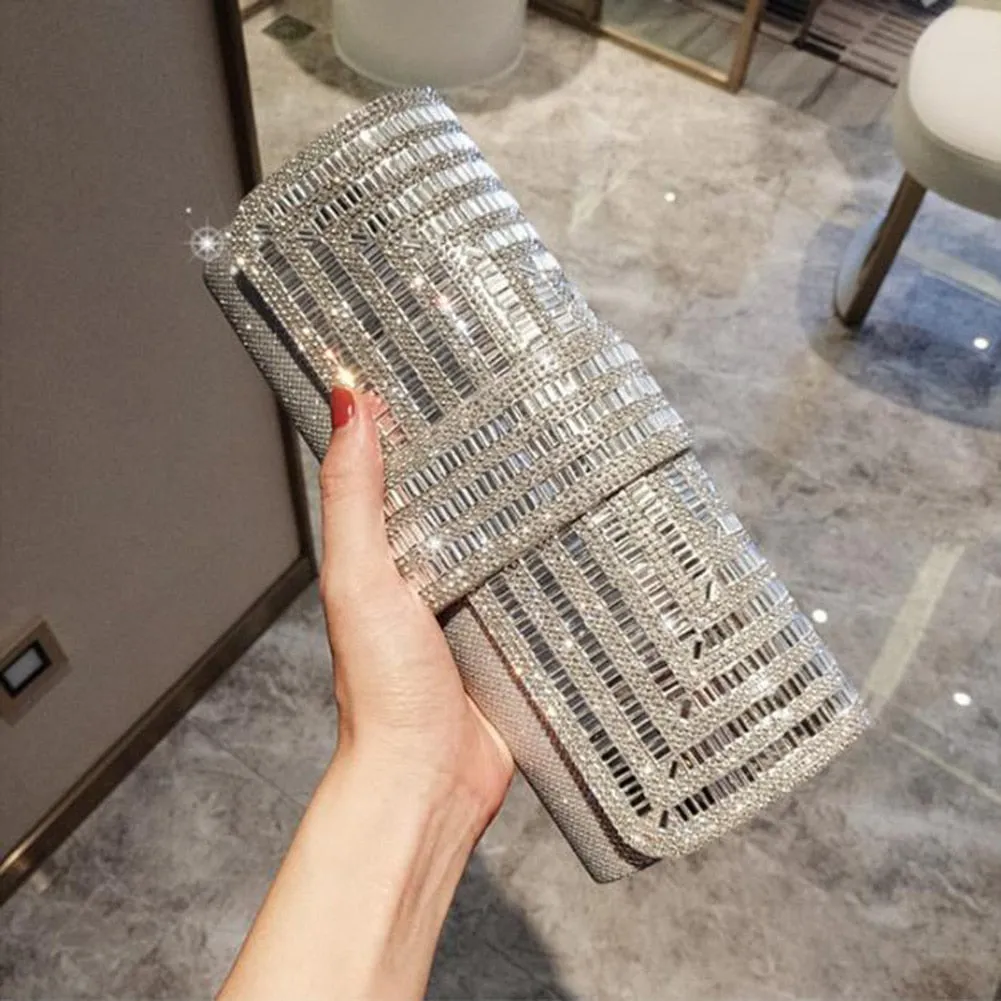 Exquisite Rhinestone Clutch with Shoulder Chain