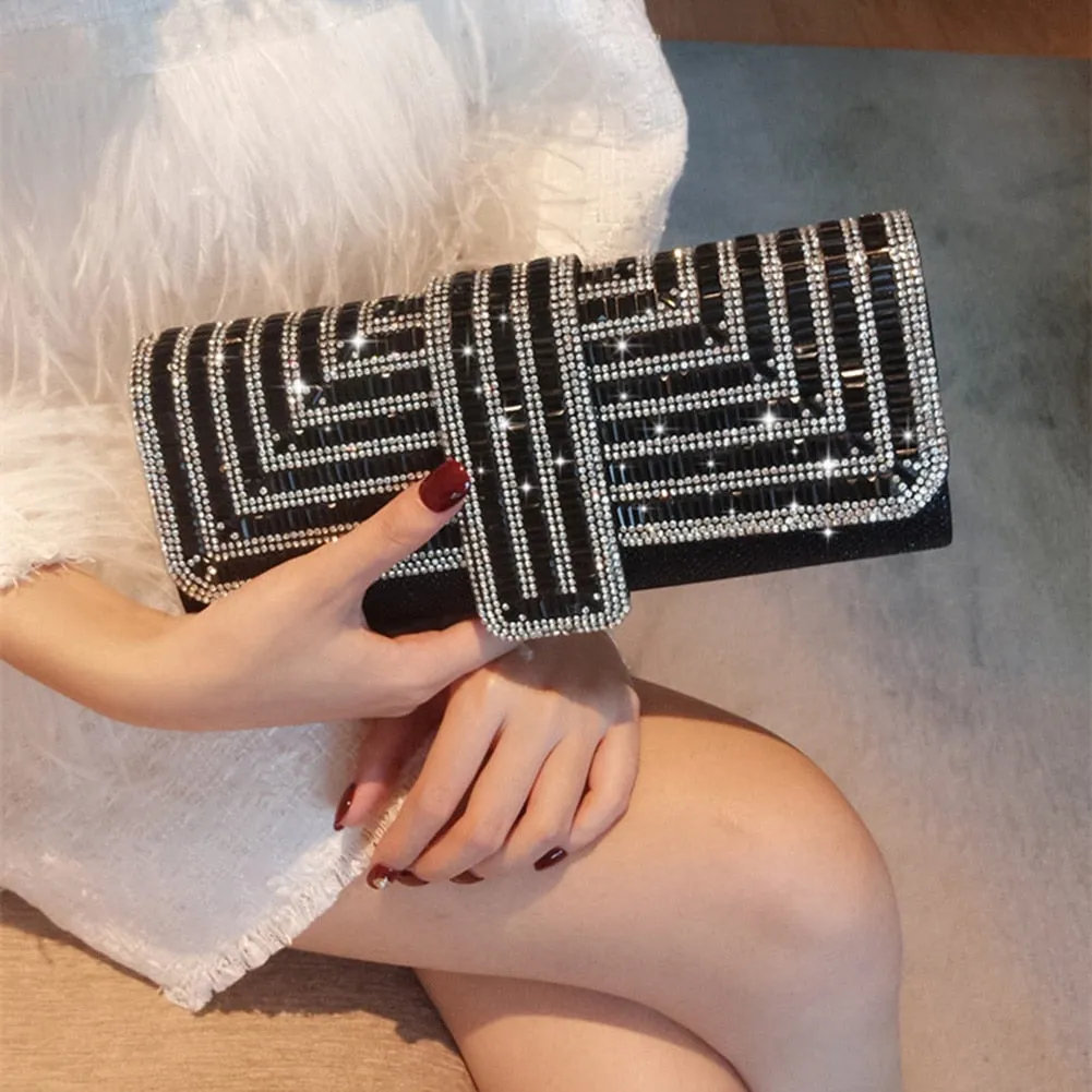 Exquisite Rhinestone Clutch with Shoulder Chain