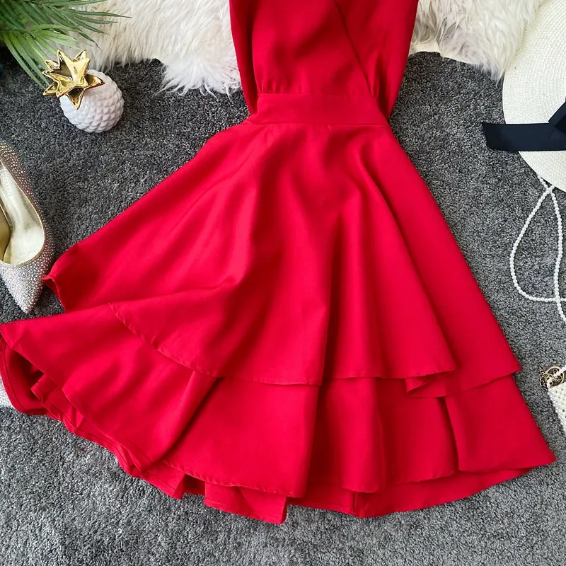 Fairy Backless Crossed Strap Ruffled Dress